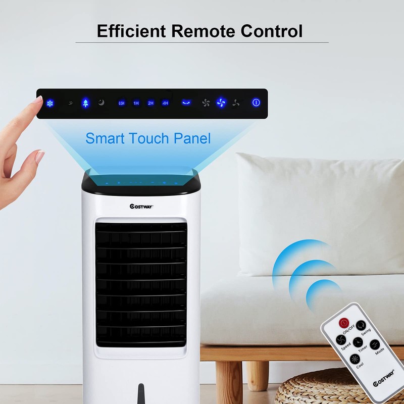 COSTWAY Portable Evaporative Air Cooler for Room, Remote Control, 3-Mode,