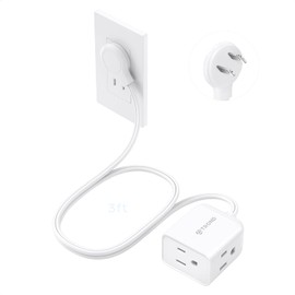 TROND Indoor 2 Prong to 3 Prong Extension Cord - Polarized Flat Plug Three Outlet Extension 3ft, 16 Gauge Cable, 1625W for Non-Ground Socket in Old House School Home Office Kitchen Travel, White
