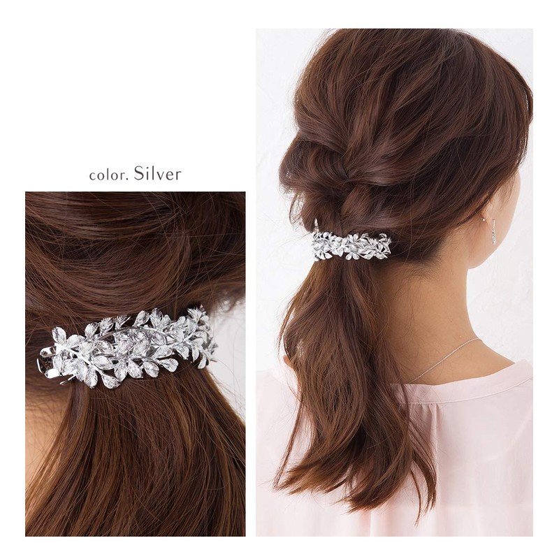 JewelVOX Hair Accessories, Leaf Flower, Botanical, Openwork, Barrette, Silver, Select
