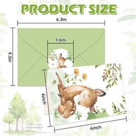 Whaline 36 Pack Woodland Thank You Cards Watercolor Cute Animal Blank Note Cards with Envelopes Stickers Green Forest Greeting Cards for Baby Shower Gender Reveal