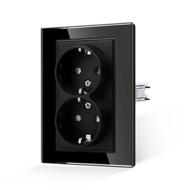 JIMEIDA Double Socket Glass Black with Hook Single 16 Amp Standard Schuko Socket Tempered Glass Panel Protective Contact Wall Socket