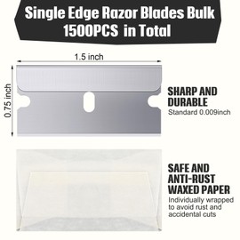 Lasnten 1500 Pcs Single Edge Razor Blades Industrial Scraper Razor Blades Safety Straight Edge Replacement Box Cutter Blades Glass Paint Scraper Razor Blades for Removing Labels, Decals, Stickers
