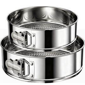 Molde desmontable de 9 pulgadas y 10 pulgadas con parte inferior extraíble, acero inoxidable 304, sin recubrimiento y antiadherente, molde redondo para tartas de queso para hornear