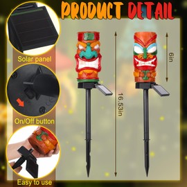 Rossesay 2 Pack Tiki Solar Light Solar Tiki Torch for Outside Waterproof Tiki Statue LED Solar Light Resin Tiki Light Outdoor for Hawaiian Luau Party Tropical Aloha Bar Garden Patio Decor (Bright)