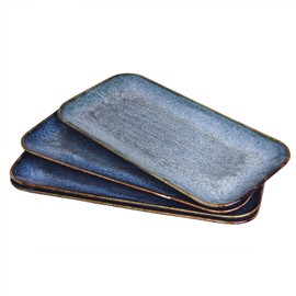 jinsongdafa Ceramic Dinner Plates Dish Set,Set of 4, for Lunch snacks - Microwave, Oven & Dishwasher Safe,Scratch Resistant, Dinnerware Kitchen Porcelain Serving Dishes,Blue 12.4 Inch Rectangle plate