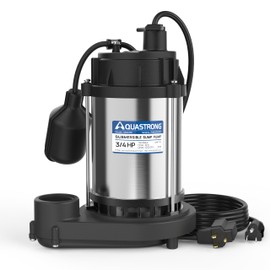 AQUASTRONG 3/4 HP Sump Pump, 4200 GPH Stainless Steel and Thermoplastic Submersible Water Pump, Automatic Float Switch with Piggy-back Plug,1-1/2" NPT Discharge Subpumps for Basement and Flooding Area