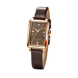 Valence Vintage Watches for Women, Wrist Watches for Woman, Vintage Small Face Square Ladies Watch with Brown Leather Band, Classic Watches with Waterproof (Model: 087E)