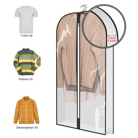 Pack of 5 High-Quality Garment Bags, 100 L x 57 W x 8.6 cm H, Transparent Mothproof Garment Covers with Zip, Breathable Side Suit Bag for Shirts, Suits, Jackets, Coats