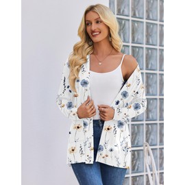 Zeagoo Summer Cardigans for Women Lightweight Open Front Long Sleeve Floral Loose Cardigan Outwear with Pockets