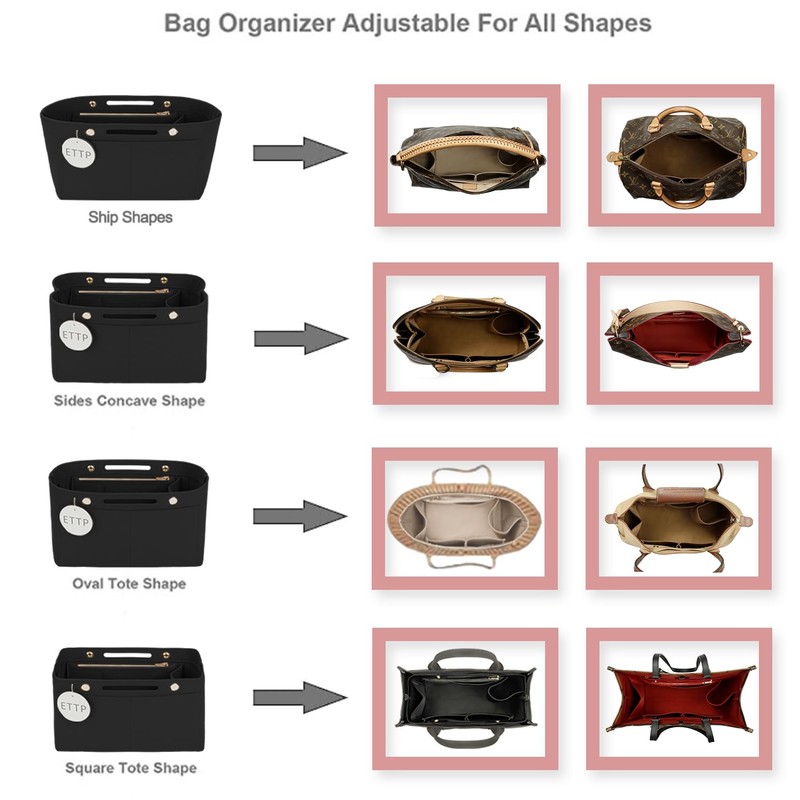 ETTP Purse Organizer Insert For Handbags, Felt Tote Bag Organizer
