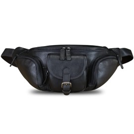 Genuine Leather Fanny Pack for Men and Women Real Leather Sling Bag Crossbody Bag Fashion Waist Bag Chest Purse (Black)