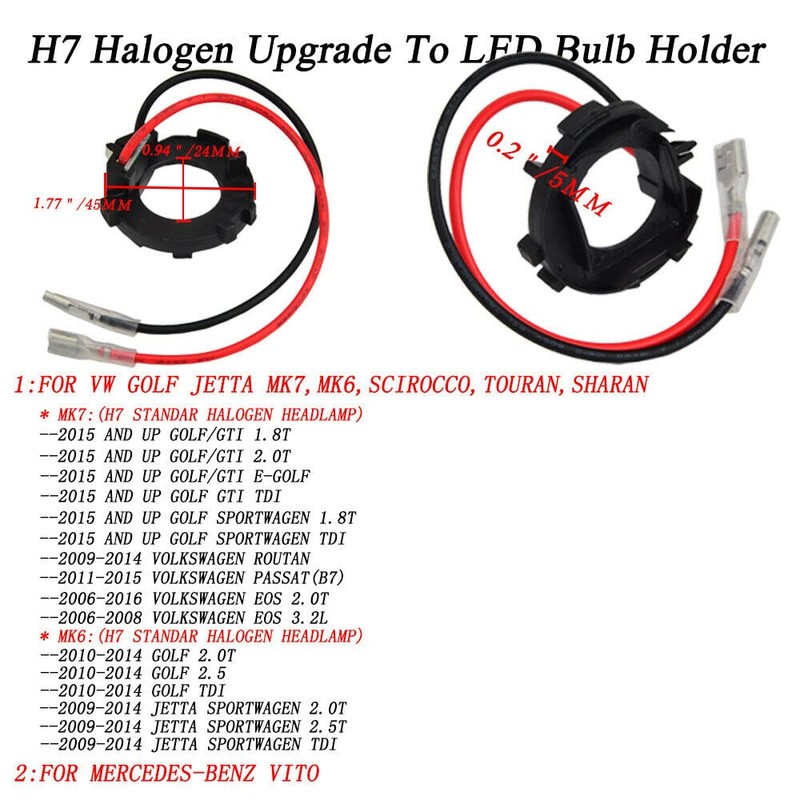 SOCAL-LED 2x H7 LED Adapter Headlight Bulb Holder Retainer Clip