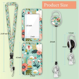 ID Badge Holder with Lanyard, Retractable Badge Reel with Swivel Belt Clip, Detachable Lanyard Name Card Tag Vertical ID Protector Badge Reel for Nurse Doctor Office Employees (Colorful Flowers)
