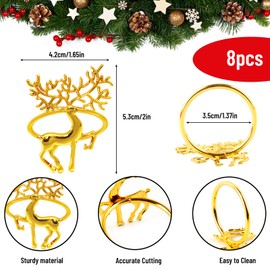 Napkin Rings Christmas Reindeer, FainFun Napkin Holder Reindeer, 4 cm Napkin Rings with Deer, for Christmas, Lunch, Thanksgiving Party, Holiday, Wedding, Table Decoration (Gold, 8)