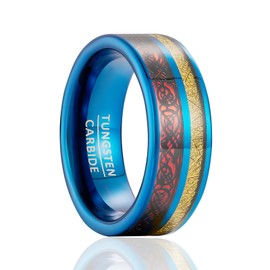 SOXEMAN Men's trendy tungsten steel ring, 8mm wide, inlaid with dragon pattern and golden foil, fashionable match, Y2K jewelry Cool Ring