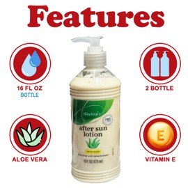 Daylogic Daylogic After Sun Lotion with Aloe Vera, Pack of 2, Cooling and Hydrating Sunburn Relief Body Moisturizer for Sun-Burnt Skin, Fast-Absorbing Non-Greasy Formula, Paraben Free, 16 oz. Each