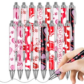 AWEELON 24pcs Valentine's Day Heart Shape Pens Bulk Cute Kawaii Retractable Decorative Pens 0.5 mm Black Gel Ink Pens Novelty Pens Stationary Supplies for Office School Wedding Party Gifts (Heart)