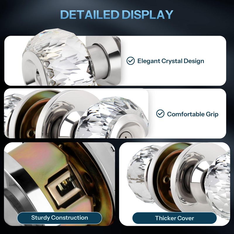 Gaurqiah Crystal Door Knobs with Lock and Keys, Interior Glass