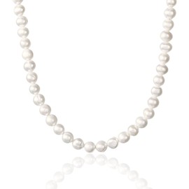 Vielring Pearl Necklace - Pearl Choker Necklace - Freshwater Pearl Necklace - 6mm Width - Various Lengths 18" 20" 22" 24", Stainless Steel Pearl, Pearl