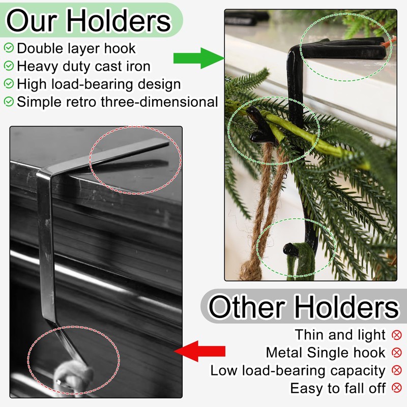 Vicenpal 4 Pcs Fireplace Stocking Garland Hanger for Mantel 2
