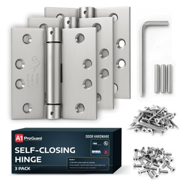 A1 ProGuard Satin Door Hinges 4.5 Inch Self Closing Hinge Hardware Adjustable Spring Hinges for Commercial Grade Self-Closing, UL Listed 3 Pack