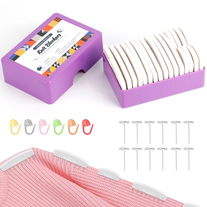 JABNOW Comb Needles Knitting Blockers Knitting Set with 50 T-Needles,
