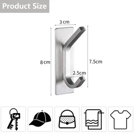 June tech Stick on Hooks for Hanging Extra Sticky Metal Stainless Hooks Coat Hook on Door for Towel Coat Hat Key Removable Hanger for Bathroom Kitchen 4 Pack (Silver)