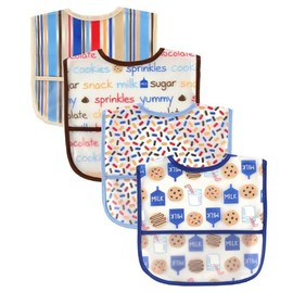 Luvable Friends Water Resistant Bibs with Crumb Catcher Pocket, Blue, 4-Count by Luvable Friends