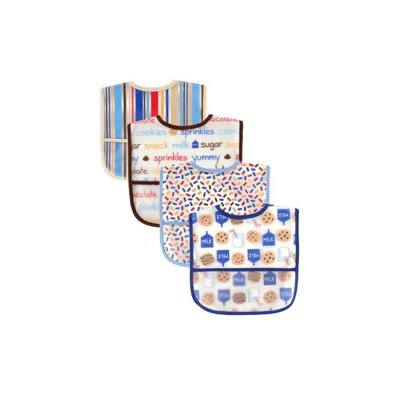 Luvable Friends Water Resistant Bibs with Crumb Catcher Pocket, Blue,