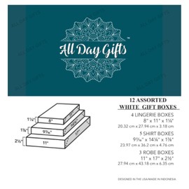 All Day Gifts 12-Pack White Gift Boxes with Lids – Multi-Pack Gift Wrap Boxes for Clothes, Apparel, Christmas and Birthdays, Assorted Sizes