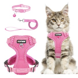 Muecleao Cat Harness and Lead Set, Adjustable Kitten Harness and Lead Set, Cat Harness with Reflective Strips, Escape Proof Cat Vest Harness with Leash Set for Cats Dogs Pets Walking (Pink, XL)