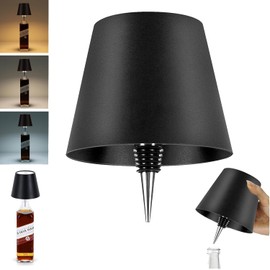 Lámpara De Mesa Sin Cable, Lámpara para Botellas Inalámbrica, 3 Colores Regulable,Lámparas De Mesa Inalámbricas Recargables,Para Restaurante,Camping, Dormitorio,Exterior (Negro)