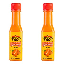 MEXICO LINDO Red Habanero Hot Sauce, Real Red Habanero Chili Pepper, 78,200 Scoville Level, Enjoy with Mexican Food, Seafood & Pasta, 5 Fl Oz Bottles (Pack of 2)