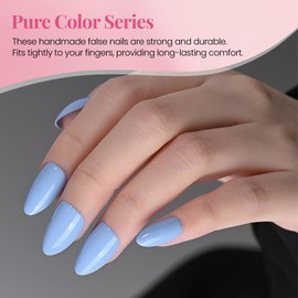 evpct Glossy Press on Nails Short Almond Short for Women, Aqua Blue Fake Nail with Glue Salon Quality Reusable Stick on Nails In 15 Sizes 30Pcs Full Cover False Nail Soft Gel Set Kit for Gift, 06