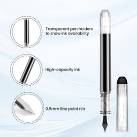 Karhood Disposable Fountain Pens for Writing - Fine Point Nib, Pack of 12, Black