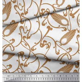 Soimoi White Cotton Voile Fabric Art Nouveau Elements Art & Craft Printed Fabric 1 metre 56 Inch Wide
