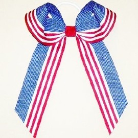 Large Flag Hair Bow. Made in the USA. White Pony Band