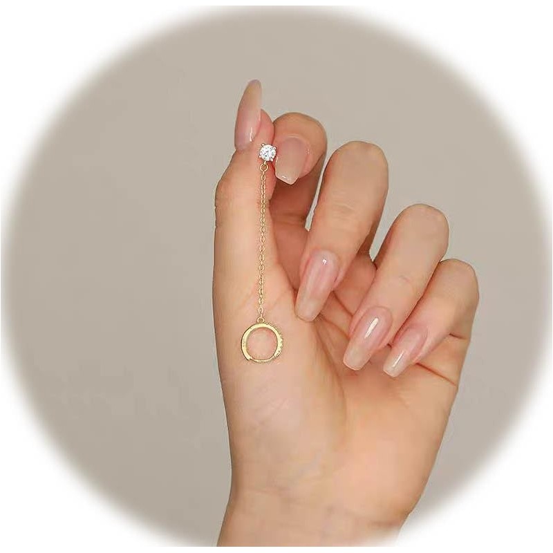 14K Gold Chain Earrings for Women,Double Perforated Suspension Chain Hoop