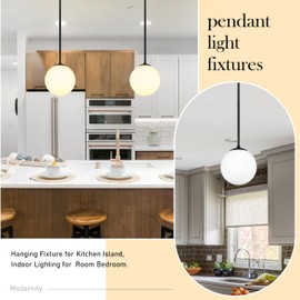 Bagood 6 Inch Globe Pendant Light Black Mid Century Modern Light Fixture Mid Century Pendant Light Milk Glass Pendant Light Matte Black Finished with Milk Glass Lampshade for Kitchen Island