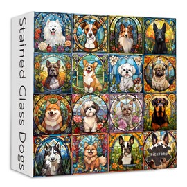 Stained Glass Puzzle, Dog Puzzles for Adults 1000 Pieces, Colorful Animal Puppy Collage Puzzles 1000 Pieces Corgi Bulldog, Hard Difficult Impossible Challenging Jigsaw Puzzles