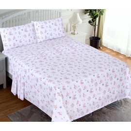 RUVANTI 100% Cotton Sheets Queen Size Set, 4 Pieces, Soft & Breathable Percale Weave Bedding, Deep Pocket 16", Hotel Standard, Crisp Cool Feeling, Durable, Perfect Floral Bed Sheet, Funa Flora