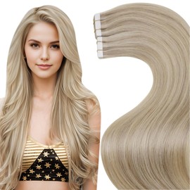 LaaVoo Hair Extensions Tape in Human Hair Blonde Highlighted Tape in Extensions Human Hair 14 Inch 40pcs 100g Golden Blonde with Medium Blonde Tape in Hair Extensions Silky Straight