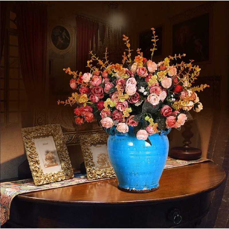 Doolitt Artificial Roses Flowers, 7 Branches, 21 Roses Artificial Flowers