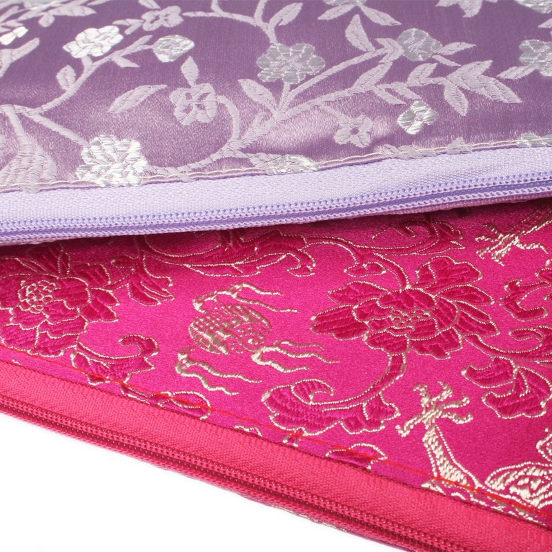 kilofly 2 pc Chinese Silk Brocade 2 Zipper Pocket Tassel