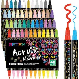 24 Colors Dual Tip Acrylic Paint Pens Markers, Premium Acrylic Paint Pens for Wood, Canvas, Stone, Rock Painting, Glass, Ceramic Surfaces, DIY Crafts Making Art Supplies - Style: 48 Colors Paint Markers