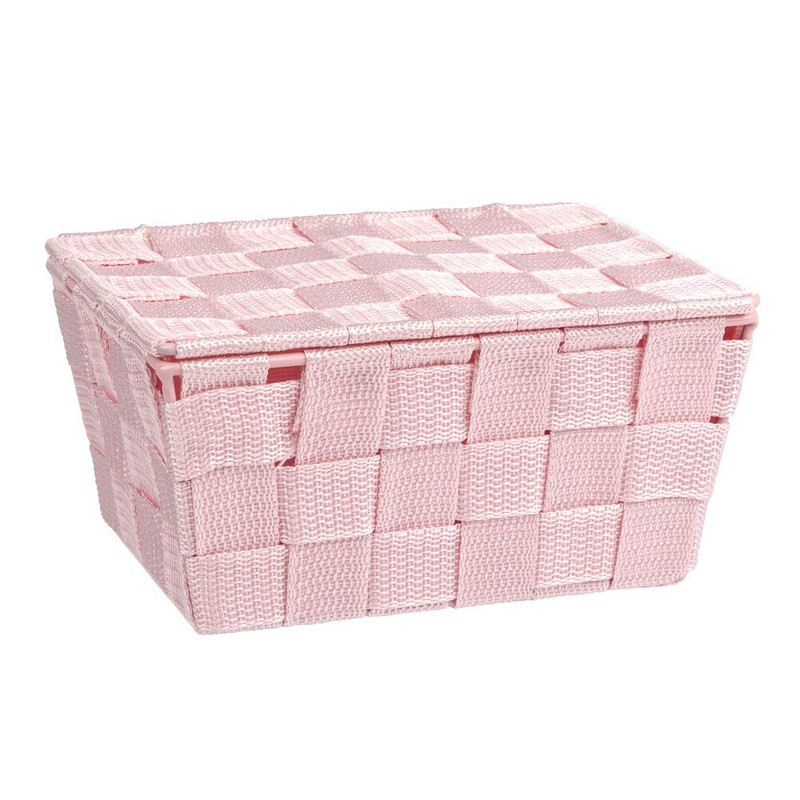 Wenko Adria Storage Basket with Lid, pink, 14 x 19