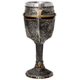 MediMuc Chalice Knight's Helmet – Detailed Hand-Painted, Decorative, Hand-Painted, Medieval Knight's Goblet – Material Insert: Stainless Steel – Outer Material: Polyresin