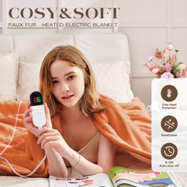 PTQ Heated Throw Blanket 50"×60" - Premium Cosy Soft Electric Blanket with 6 Heating Levels,Fast Heating Flannel Sherpa Blanket for Bed & Couch - Auto Shut Off/Machine Washable (Orange)