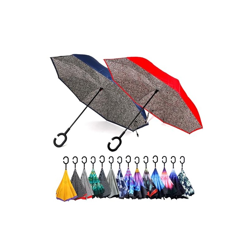 Parquet 2-Pack Double Layer Inverted Umbrellas - Leopard Navy and