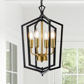 Lanhall 4-Light Dining Room Light Fixture Over Table Black Farmhouse Chandelier Metal Modern Pendant Light for Kitchen Island Dining Room Living Room Foyer Entryway-Brushed Brass